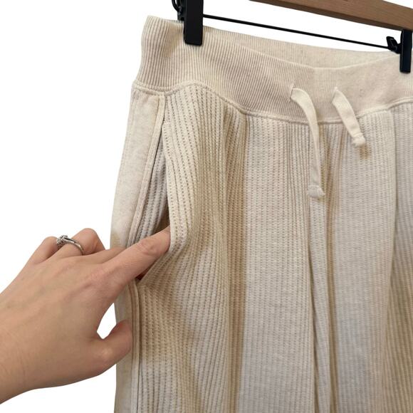 Aerie Essential Waffle Hoodie & Trouser Set in "Heather Frost" Tan Size Small - Picture 12 of 15